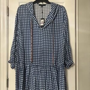 Tommy Hilfiger Navy Geometric Long Sleeve Dress